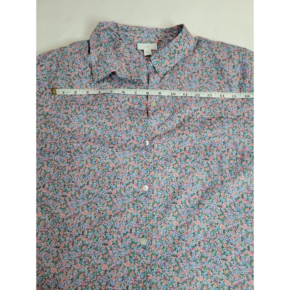 J. Jill Women Large Floral Button Down Shirt 100% Cotton Long Sleeve Blue Pink - Picture 5 of 9